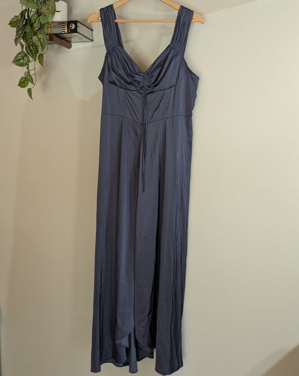 Current Air | Anthropologie Ruched Satin Maxi Dress | Women's L